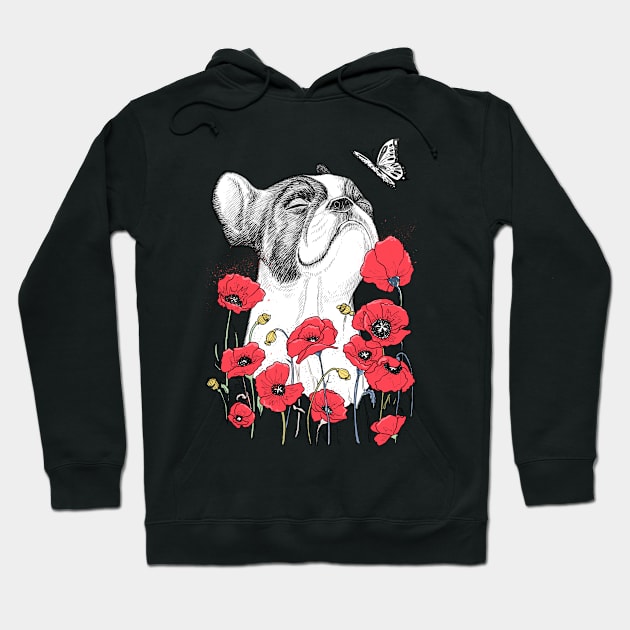 Pug in poppies Hoodie by NikKor